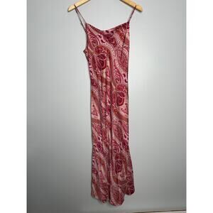 Target Women's Y2K Pink Paisley Print‎ Button Back Silk Slip Midi Dress Size S